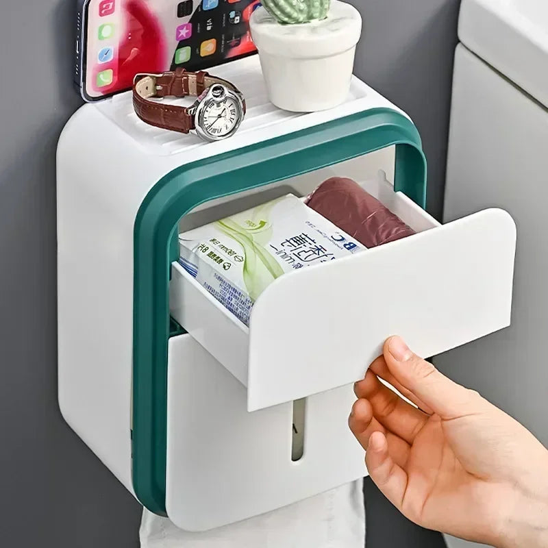 1Pc Toilet Roll Paper Holder Double Layer Large Capacity Storage Box