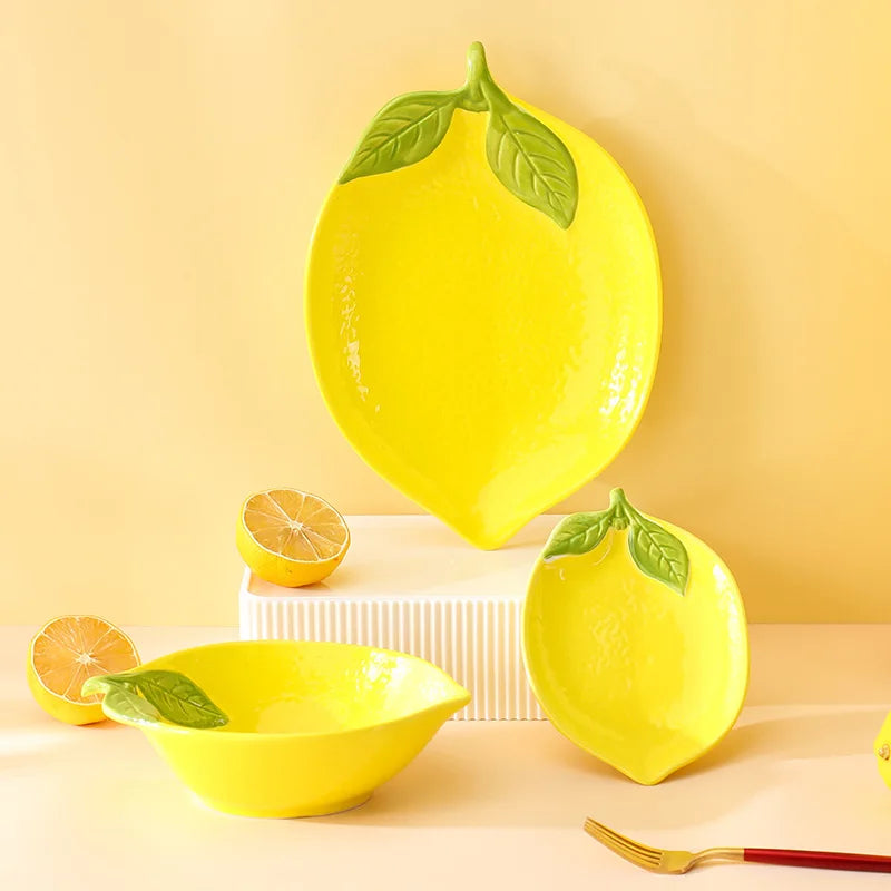 Creative Cartoon Lemon Shaped Ceramic Salad Bowl Soup Bowl Snack Plate