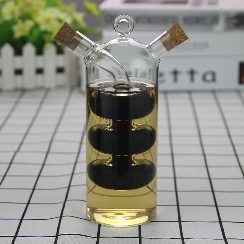 2-In-1 Double Layer Bottle Sauce Oil Vinegar Glass Bottle
