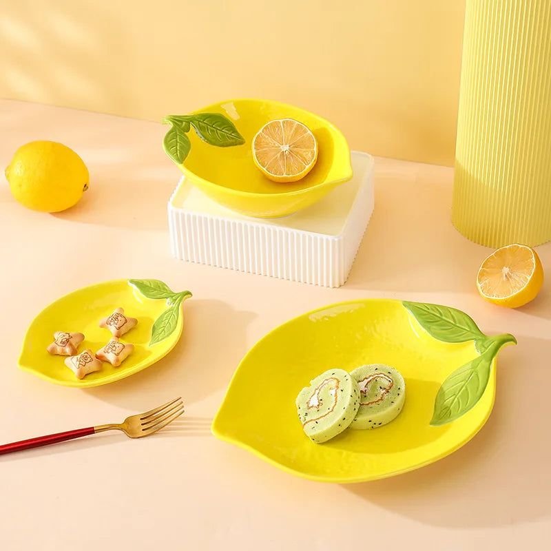 Creative Cartoon Lemon Shaped Ceramic Salad Bowl Soup Bowl Snack Plate