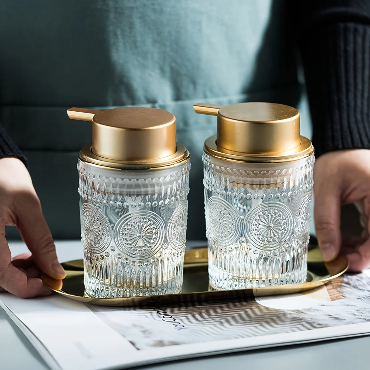 1Pc Embossed Glass Foam Soap Dispenser