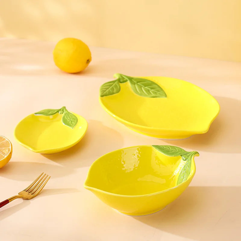 Creative Cartoon Lemon Shaped Ceramic Salad Bowl Soup Bowl Snack Plate