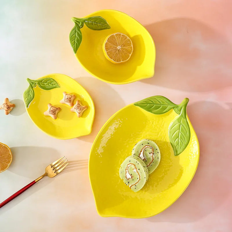 Creative Cartoon Lemon Shaped Ceramic Salad Bowl Soup Bowl Snack Plate